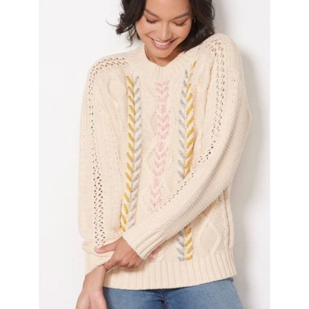 MICHAEL STARS Grace Pullover Cable Knit Sweater Size Large